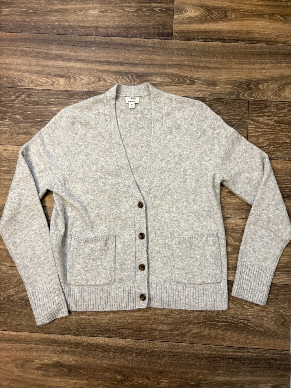 J.Crew Extra Soft Gray V Neck Button Front Cardigan Sweater Wool Blend M